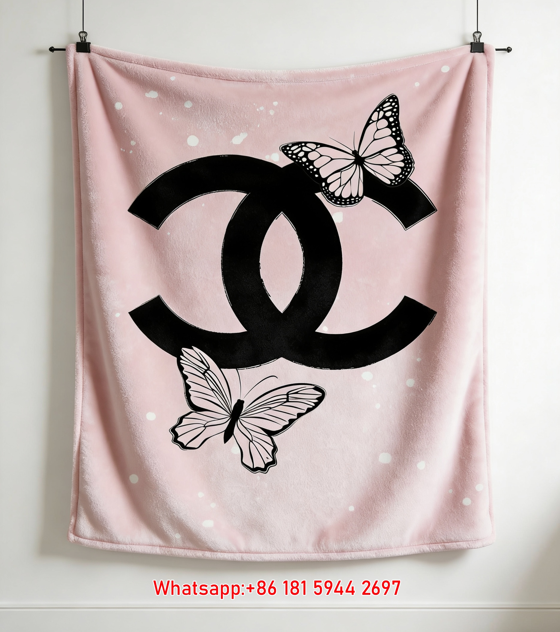 Luxury Chanel Style Butterfly CC Logo Flannel Throw Blanket IMG_7385